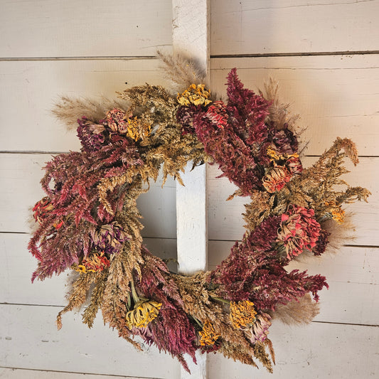 "September" Handmade Wreath - 12-16inches - Dried Flowers