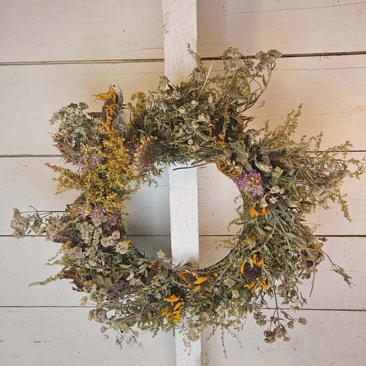 "August" Handmade Wreath - 12-16inches - Dried Flowers
